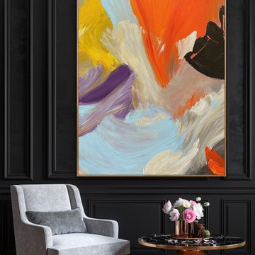 60x40 In Original Large colorful abstract Painting Light blue wall art