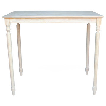 Farmhouse Dining Table, Turned Legs With Rectangular Parawood Top, Unifnished