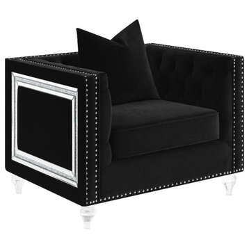 Pemberly Row Velvet Upholstered Tufted Tuxedo Arm Chair Black