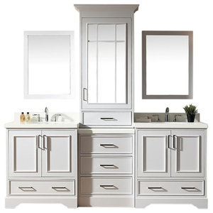 Eviva Aberdeen 84 White Transitional Double Sink Bathroom Vanity White Carrar Transitional Bathroom Vanities And Sink Consoles By First Look Bath Houzz