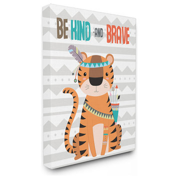 Be Kind And Brave Boho Tribal Tiger Oversized Canvas, 24"x1.5"x30"
