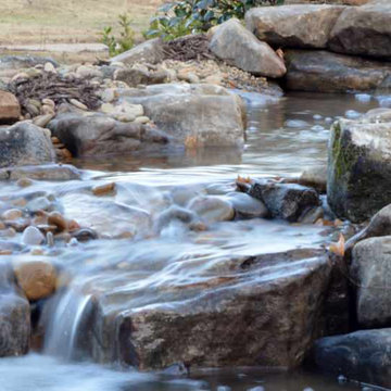 Backyard Koi Pond and Large Stream with Waterfalls