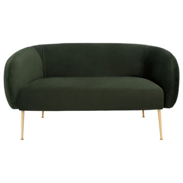 Patricia Poly Blend Loveseat, Forest Green/Gold