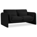 Meridian Furniture - Stylus Boucle Fabric Upholstered Loveseat, Black - Impress family and guests alike with this Stylus boucle fabric loveseat. This modish loveseat oozes contemporary panache with its curved arms and unexpected design elements. Thickly padded seat and back cushions cradle your body in supportive comfort while the rich black boucle fabric caresses the skin and leaves you feeling relax and recharged. A wood frame ensures that the chair withstands the rigors of daily use without losing its lovely yet contemporary look.
