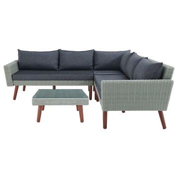 Albany All-Weather Wicker Outdoor Gray Corner Sectional Sofa, Coffee Table Set