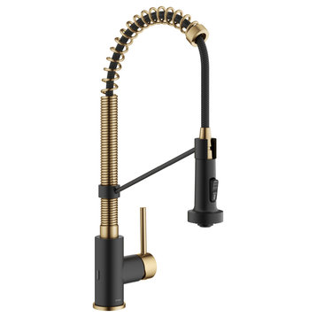 Bolden Commercial Style 2-Function Pull-Down 1-Handle 1-Hole Kitchen Faucet, Brushed Brass/ Matte Black (Sensor Touchless)