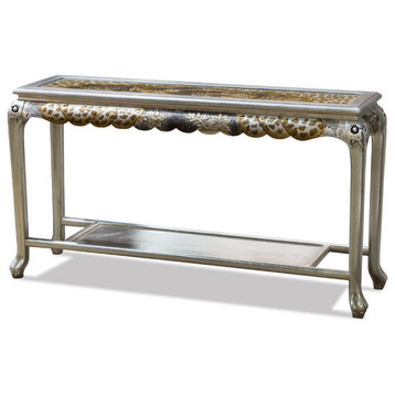 Hand Painted Silver Leaf Tiger Motif Queen Anne Oriental Console Table