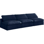 Meridian Furniture - Cozy Velvet Upholstered Comfort Modular Armless Sofa, Navy - Bring home this Cozy armless sofa for a fresh new look. Embrace casual elegance with this Cozy velvet cloud-like comfort modular fiber-filled seating option. Handsome from all angles, this piece features soft navy velvet upholstery to make it an easy fit in any room. This modular piece can be combined with other items in the Cozy collection to create a seating group of your dreams. The cushions on this piece are exceptionally comfortableand filled with fiber for luxury that you deserve as you rest and relax.