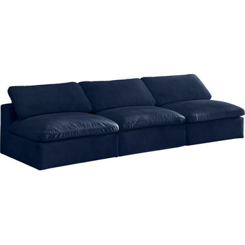 Cozy Velvet Upholstered Comfort Modular Armless Sofa, Navy