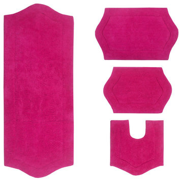 Waterford Collection Bath Rug, 4-Piece Set With Contour, Hot Pink