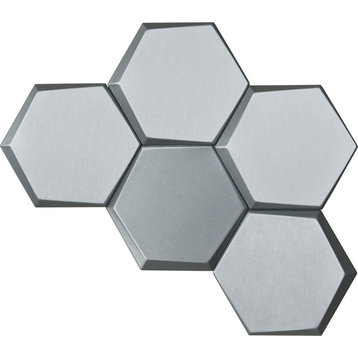 Decorative Peel and Stick Tiles Hexagon Faux Leather Mosaic, 20 Pieces, Silver