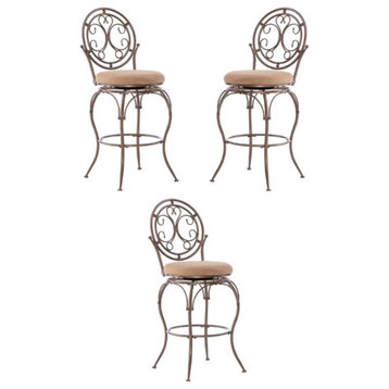 Home Square 30" Metal Scroll Circle Back Bar Stool in Bronze - Set of 3