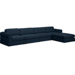 Meridian Furniture - Beckham Linen Textured Fabric 5-Piece Modular L-Shaped Sectional, Navy - Liven up your living space with this Beckham navy durable linen polyester fabric sectional. Its navy color complements any contemporary home decor, while its durable linen and polyester fabric upholstery provides you with a soft and comfortable place to sit. This sectional is modular, so you can create infinite configurations, which are easily attached using the attachment latch underneath. Its linen, wood, and foam construction guarantees stability for years to come.