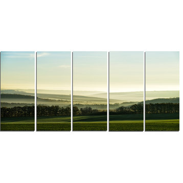 Superb Green Hills in the Fog, Landscape Canvas Art Print, 60"x28", 5 Panels