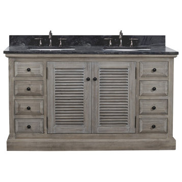 Rustic Double Sink Vanity With Rectangular Sink With Limestone Top