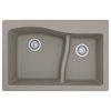 Karran Drop-In Quartz 33" 1-Hole 60/40 Double Bowl Kitchen Sink, Concrete