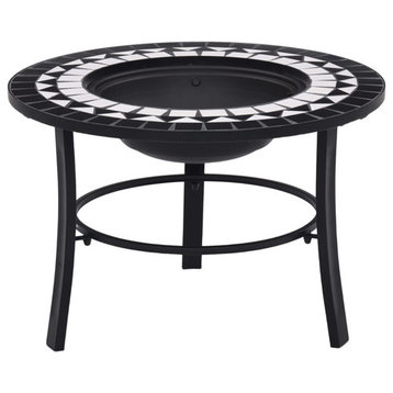 vidaXL Fire Pit for Outdoor Patio Fireplace for Camping Black and White Ceramic