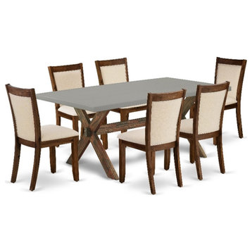 X797MZN32-7 Dining Table and 6 Light Beige Chairs - Distressed Jacobean Finish