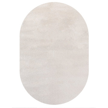Haze Solid Low-Pile Runner Rug, Ivory, 3 X 5 Oval