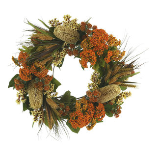 Creative Displays, Inc. 28 Hydrangea, Thistle And Wheat Fall Wreath With Burlap  Bows