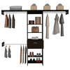 Cross 250 Closet System with Drawer, 3 Metal Rod, and 5 Open Shelves, Black