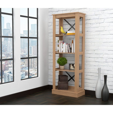 Brown Finish Wood Four Shelf Open Bookcase