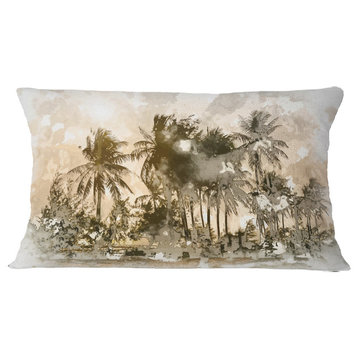 Dark Palms At Sunset Landscape Printed Throw Pillow, 12"x20"