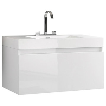 Fresca Mezzo 39" Modern Bathroom Cabinet With Integrated Sink, White