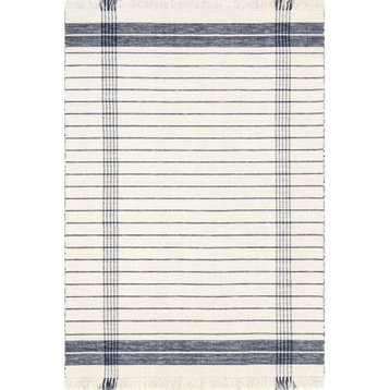 nuLOOM Celena Striped Wool Fringe Area Rug, Ivory 5' x 8'