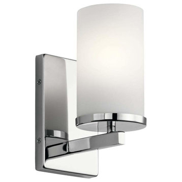 45495 Crosby 1-Light 4.5" Wall Sconce, Cylinder Shaped Glass Shade, Chrome