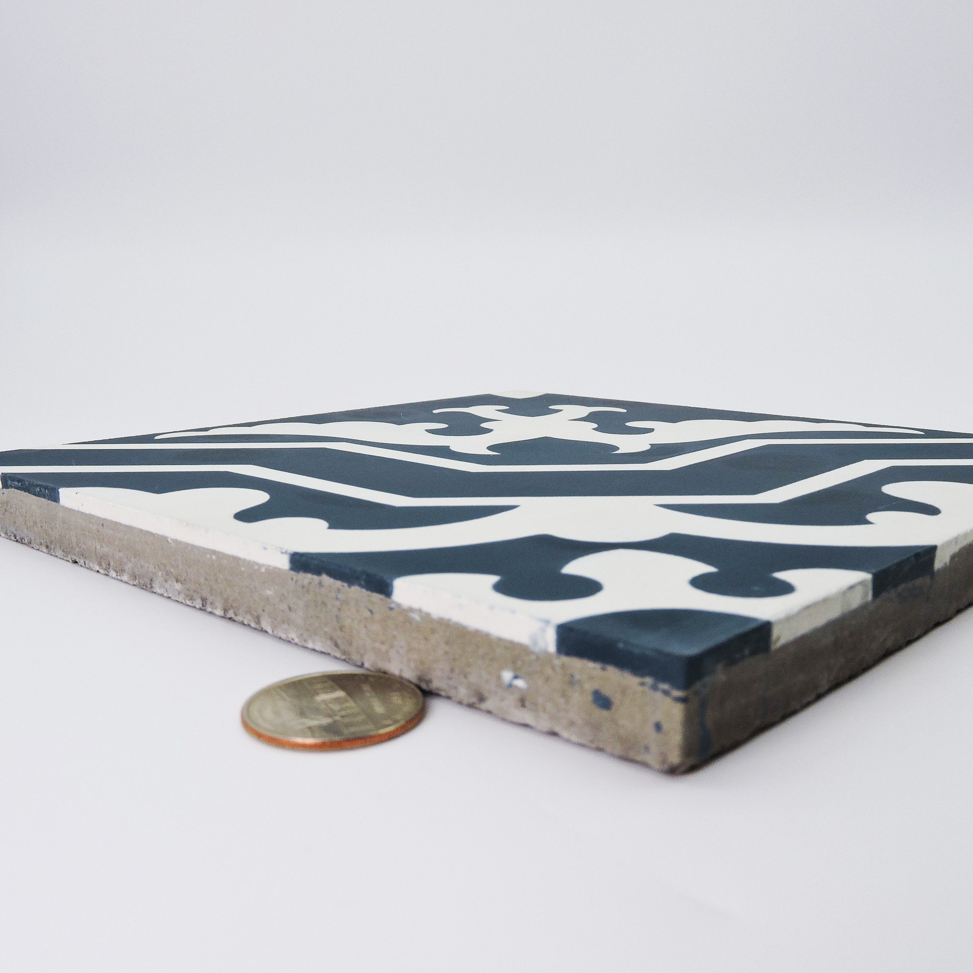 8"x8" Temara Handmade Cement Tile, Navy Blue/White, Set of 12