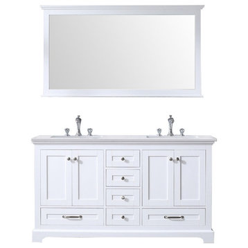Dukes 60" White Double Square Sink Vanity with Quartz Top, With Faucet and Mirro