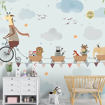 Giraffe Cycling on a Rope, Animal Theme for Kids Room