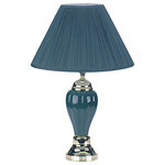Ore International - 27" Ceramic Table Lamp, Black, Green - Add a graceful touch of charm to any room with this Ore International 6117GN decorative table lamp. Place the elegant lamp on an end table in the living room, on a console table in an entryway, or in any location that would benefit from the welcoming Allure of accent lighting. The table lamp features a gently curved mid section made of smooth, high-quality ceramic with a glossy finish, along with a gold-colored base and neck accents. The lamp also comes fitted with a classically shaped linen shade, complete with soft vertical pleats and a horizontal line of trim along the top and bottom edges for subtle definition and balanced symmetry. The lamp works with a standard 60-Watt bulb (not included). UL listed and available in a variety of fashionable colors, the ceramic table lamp measures 16 inches in diameter by 27 inches high. From classic to contemporary and expected to eclectic, Ore International's immense collection of household furnishings, lighting, and accessories offers exceptional value on upscale quality and style. The company's traditional desk lights and beautiful shelving options bring aesthetics and function to home or office, while a complete line of indoor/outdoor accents and accessories features everything from calming water fountains and antique-style telephones to kitchen islands, folding sofa beds, and children's toys. Ore International's successfully stands behind its mission to provide high-quality products to markets worldwide.