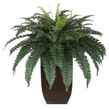 Artificial Fern in Gloss Brown Tapered Zinc Planter