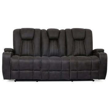 Furniture of America Axle Transitional Faux Leather Reclining Sofa in Dark Gray