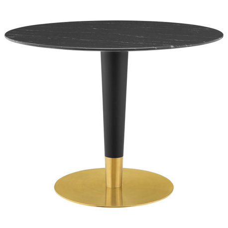 Dining Table, Round, Artificial Marble, Metal, Gold Black, Modern, Cafe Bistro