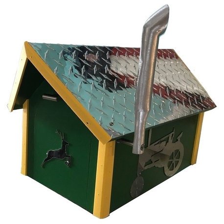 Country Farm Tractor Mailbox, Diamond Plate, Green, Yellow