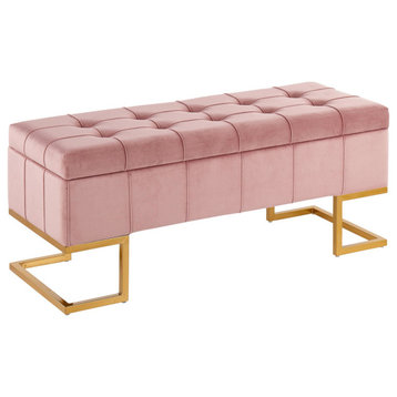 Midas Storage Bench, Gold Steel, Pink Velvet