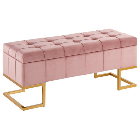 Midas Storage Bench, Gold Steel, Pink Velvet