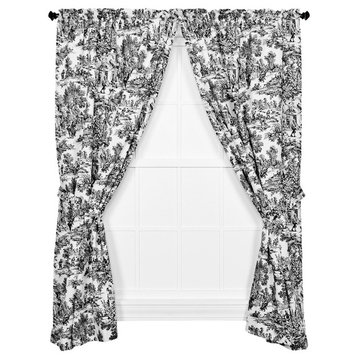 Victoria Park Toile Panel Pair Curtains With Tiebacks, Black, 68"x84"