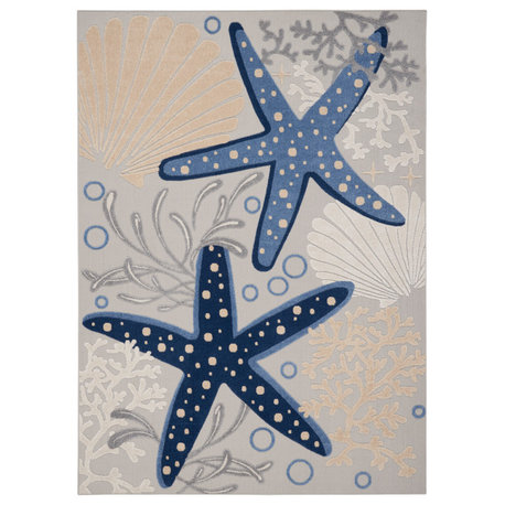 Nourison Aloha 9' x 12' Blue/Grey Coastal, Nautical & Beach Area Rug