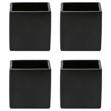 Set of 4 Cube Matte Black Ceramic Vase