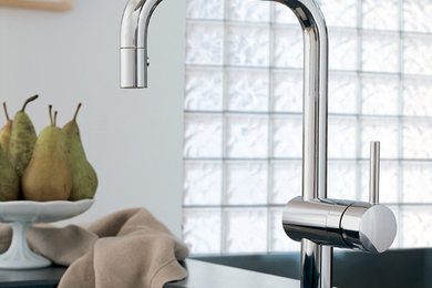Kitchen - contemporary kitchen idea in Detroit with an integrated sink