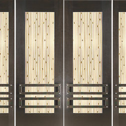 Prehung 2-1/4" Thick Mahogany Double Doors Sidelites Art Glass Iron Work - Front Doors