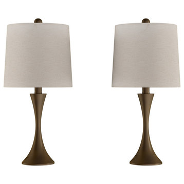 Lavish Home Set of 2 Flared Trumpet Table Lamps, Bronze