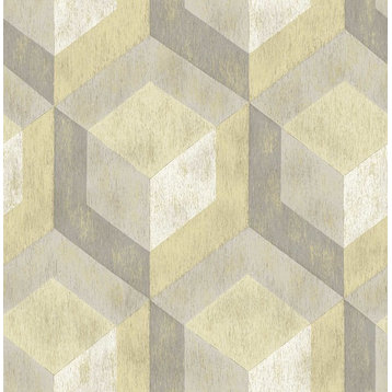 2701-22309 Rustic Wood Tile Honey Geometric Wallpaper Non Woven Modern Style