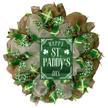 Happy St. Paddy's Day Handmade Deco Mesh St Patrick's Day Wreath…
