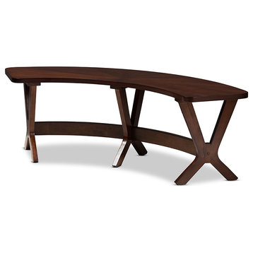 Baxton Studio Berlin Mid-Century Modern Walnuted Wood Curved Dining Bench