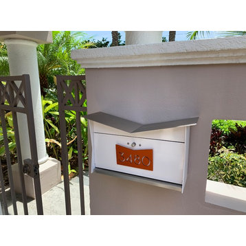 ButterFly Box: Contemporary, Modern, Wall-Mounted Mailbox in White and Orange